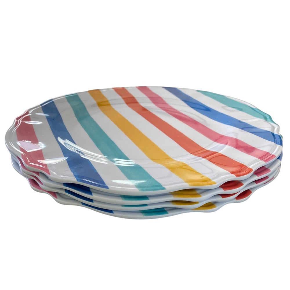THE SPRING SHOP Set of 4 Colorful Striped Melamine Dinner Plates